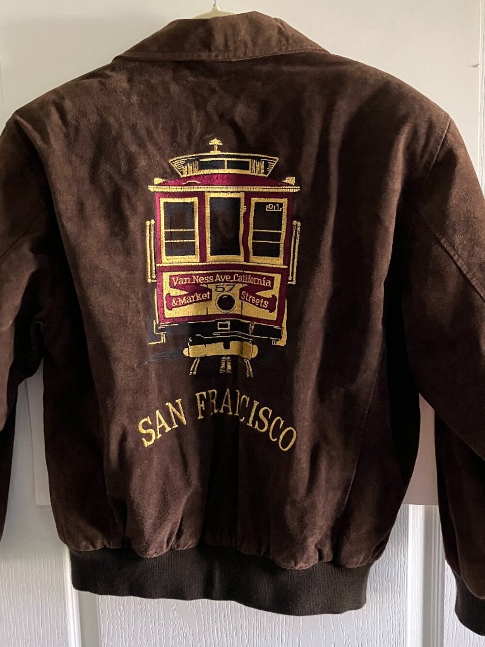 Leather DNK Mens Suede Embroidered San Francisco Street Car Jacket Mens SZ Small